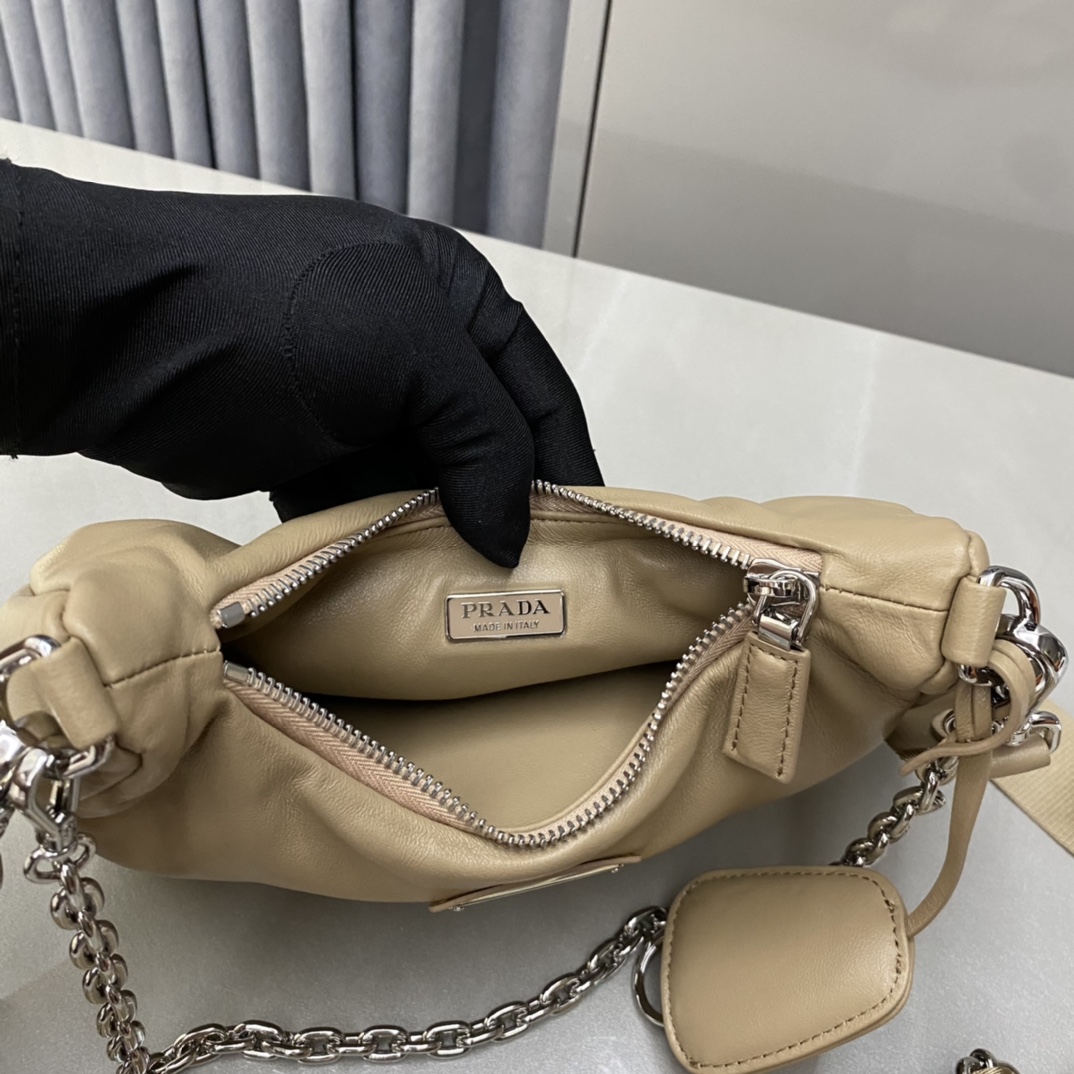 Prada Padded Nappa Leather Re Edition 2005 Shoulder Bag Cameo Beige 1BH204